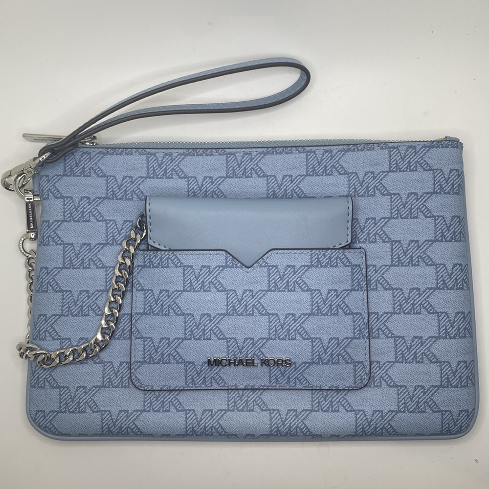 Michael Kors Jet Set Blue 2 In 1 Card Case and Wristlet Clutch MK Signature NWOT